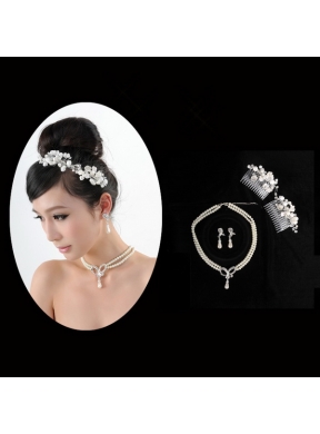 Dignified Necklace and Earings Jewelry Set Including Hairpins