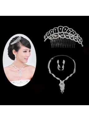 Elegant Alloy With Rhinestone Ladies Necklace and Headpiece