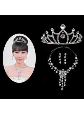 Elegant Alloy With Rhinestone Ladies Necklace and Tiara