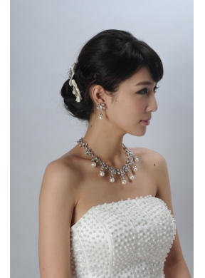 Elegant Pearl Necklace And Earrings Wedding Jewelry Set