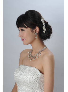 Elegant Pearl Necklace And Earrings Wedding Jewelry Set