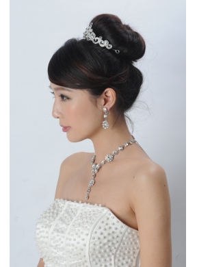 Fashionable Rhinestone Ladies Necklace and Tiara Jewelry Set