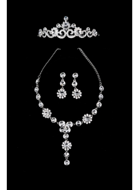 Fashionable Rhinestone Ladies Necklace and Tiara Jewelry Set