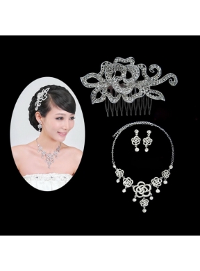 Gorgeous Alloy With Rhinestone Ladies  Necklace and Head piece