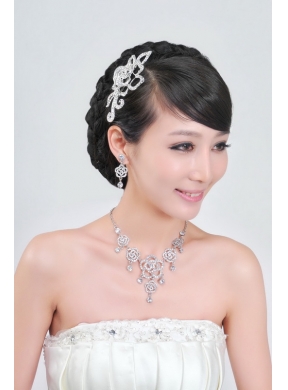 Gorgeous Alloy With Rhinestone Ladies  Necklace and Head piece