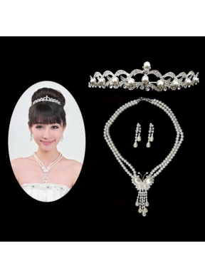 Gorgeous Alloy With Rhinestone Ladies  Necklace and Tiara