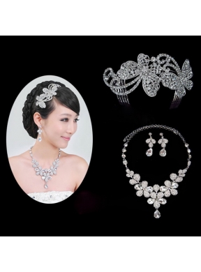 Gorgeous Alloy With Rhinestone Ladies'Necklace and Headpiece