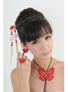 Gorgeous Red Vintage Style Alloy Ladies Jewelry Sets