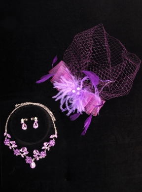 Graceful Purple Rhinestone Necklace And Earrings Wedding Jewelry Set