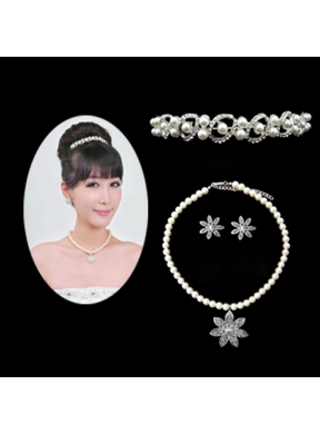 Ivory Pearl Two Piece Ladies Necklace and Tiara Jewelry Set