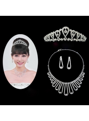 Magnificent Alloy With Rhinestone Ladies Necklace and Tiara