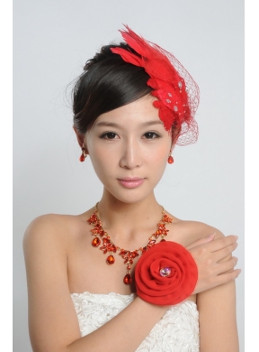 Red Crystals Alloy Plated Necklace And Earrings Jewelry Set