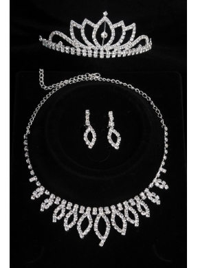 Shinning Crystal Crown with Necklace and Earings Jewelry Set