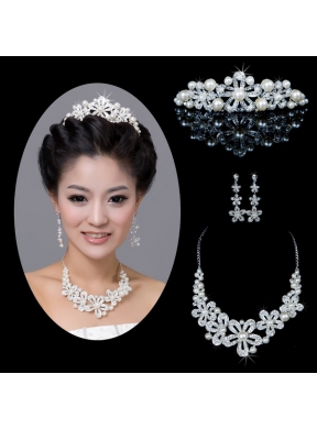 Splendid Alloy With Rhinestone Pearl Ladies Jewelry Sets