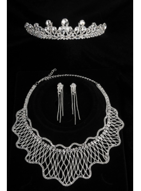 Unique Meshed Necklace And Earrings Jewelry Set Made by Crystal