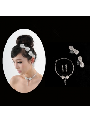 Dreamlike Artistic Crystal Necklace Bracele And Hair Bowknot