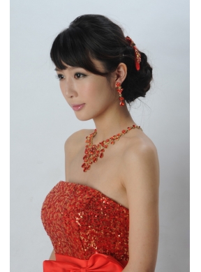 Exquisite Red Intensive Jewelry Set Necklace And Head Bowknot