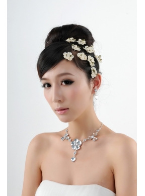 Gorgeous Dazzling Rhinestone Jewelry Set Necklace And Headflower