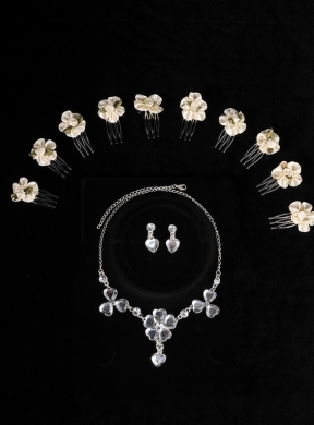 Gorgeous Dazzling Rhinestone Jewelry Set Necklace And Headflower