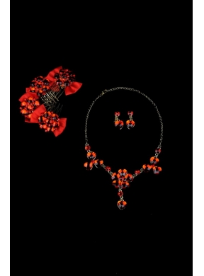 Heart In Heart Red Artistic Jewelry Set Including Necklace And Headpiece