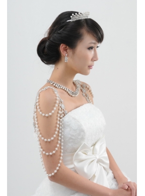 Imitation Pearl Necklace Earing and Tiara Jewelry Sets