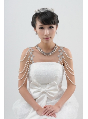 Imitation Pearl Necklace Earing and Tiara Jewelry Sets