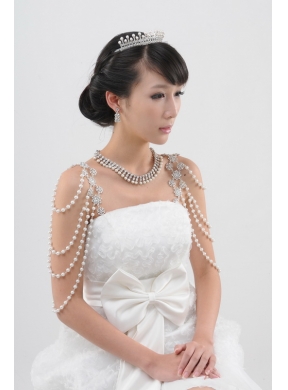 Imitation Pearl Necklace Earing and Tiara Jewelry Sets