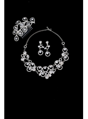 Intensive Flowers Beaded Necklace Tiara and Earrings Jewelry Set