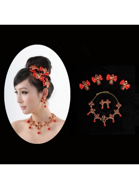 Mysterious Red Intensive Flowe Necklace  And Headflower