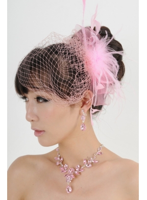 Pink Luxurious Rhinestone Ladies' Jewelry Set Including Necklace And Headpiece