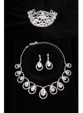 Romantic Rhinestone Jewelry Set Including Tiara Necklace And Earrings