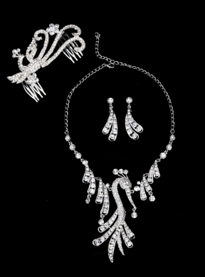 Round shaped Rotary Crystal Jewelry Set Including Necklace And Headpiece