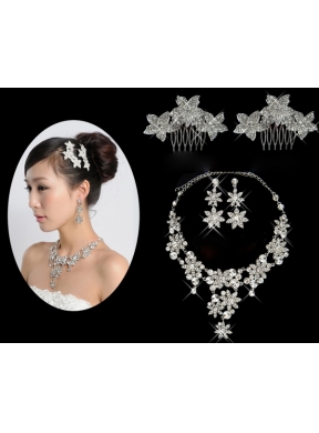 Star Shaped Shining Rhinestones Alloy Wedding Jewelry Set Including Necklace And Earrings