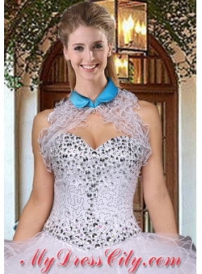 Exquisite Organza Blue Sleeveless Quinceanera Jacket With Ruffles