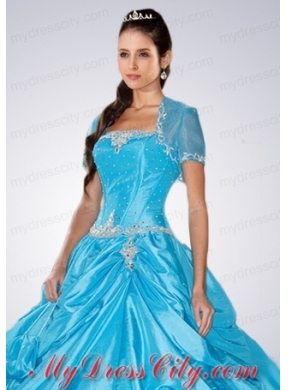 Sky Blue Brand New Organza Quinceanera Jacket With Appliques