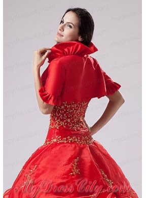 2015 Most Popular Open Front Short Sleeves Quinceanera Jacket in Red