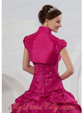 Custom Made Open Front Short Sleeves Fuchsia Quinceanera Jacket For 2014