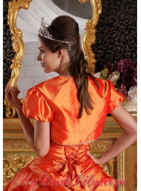 2015 Luxurious Short Sleeves and Open Front Quinceanera Jacket in Orange