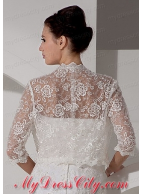 3/4 Sleeves Embroidery Jacket in Ivory With Lace