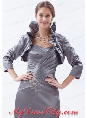 3/4 Sleeves Fold-over Collar Jacket in Grey