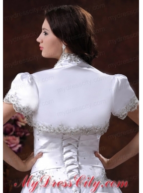 Short Sleeves White Quinceanera Jacket With Beading