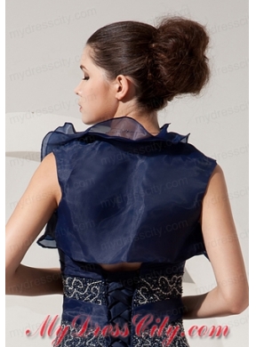 Fold-over Collar Sleeveless Jacket in Navy Blue