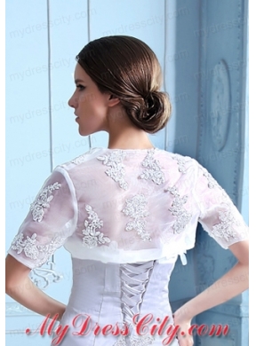 White Short Sleeves Jacket With Embroidery