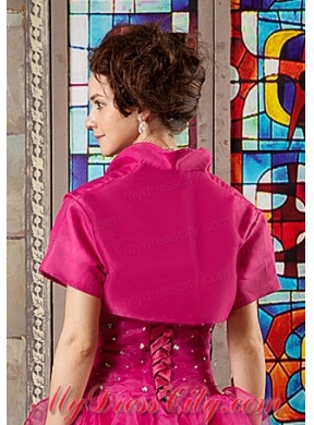 Gorgeous Short Sleeves and Open Front Quinceanera Jacket in Hot Pink