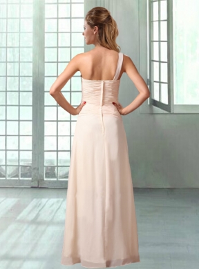 Chiffon Champagne Stylish One Shoulder Empire Prom Gowns With Beading