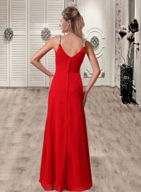 Red Straps Customize Empire Beading New Style Prom Dress