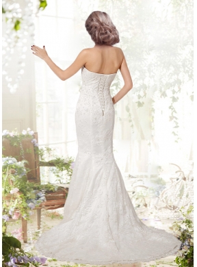 2014 Mermaid Beading Lace Wedding Dress with Strapless