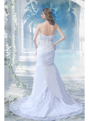 2014 Mermaid Court Train Beading Lace Wedding Dresses with Strapless