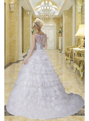 Appliques A Line Scoop Court Train Wedding Dress for 2014