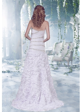 Beautiful Mermaid Beading Brush Train Wedding Dress with Side Zipper